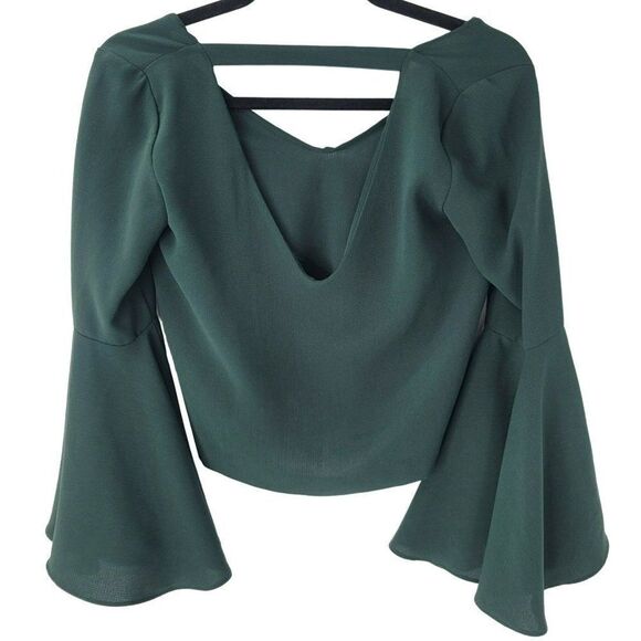 Zara Green Top Blogger Favorite Flare Sleeves Dressy Cut Out Hipster Festival XS - Picture 2 of 5